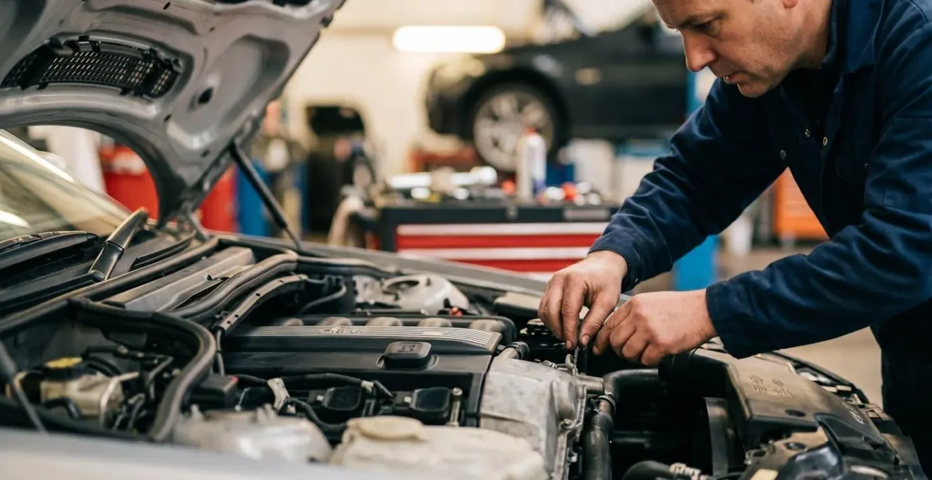 Inspection détaillée d'une BMW d'occasion en atelier professionnel