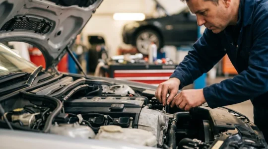 Inspection détaillée d'une BMW d'occasion en atelier professionnel