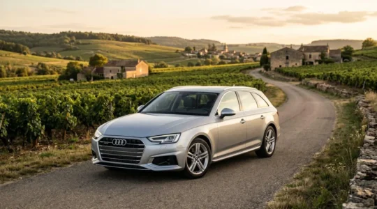 Vue d'ensemble d'une Audi A4 Quattro d'occasion dans un environnement français élégant, illustrant l'accessibilité de la technologie premium