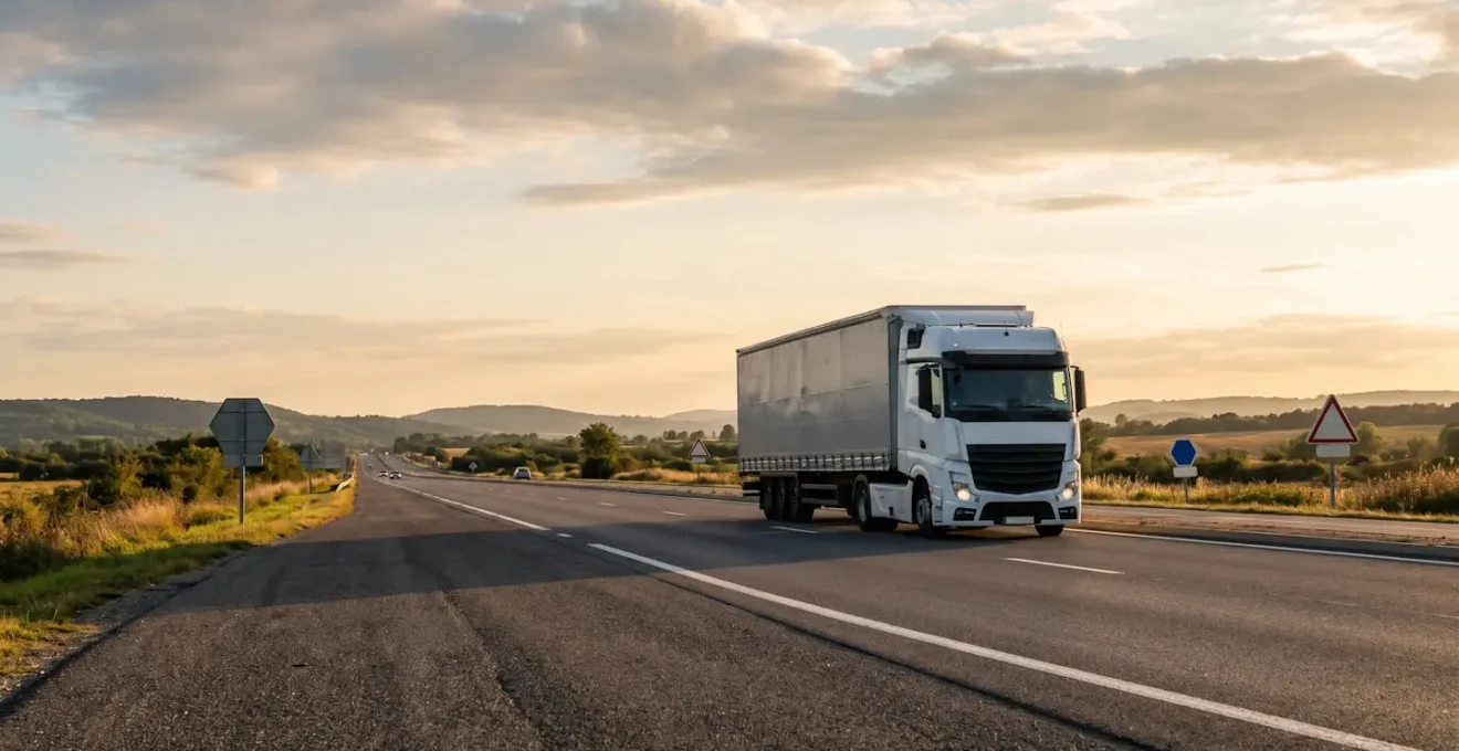 Conducteur professionnel de poids lourd sur une route française avec camion semi-remorque moderne
