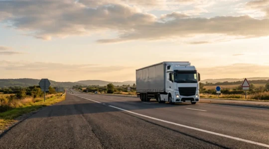 Conducteur professionnel de poids lourd sur une route française avec camion semi-remorque moderne