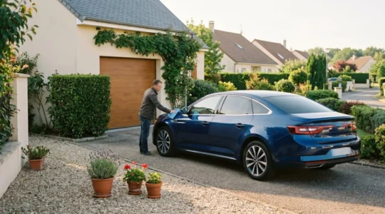 Vendeur particulier préparant sa voiture pour la vente avec soin et professionnalisme