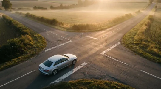 Véhicule moderne à la croisée des chemins face à l'avenir de la mobilité autonome