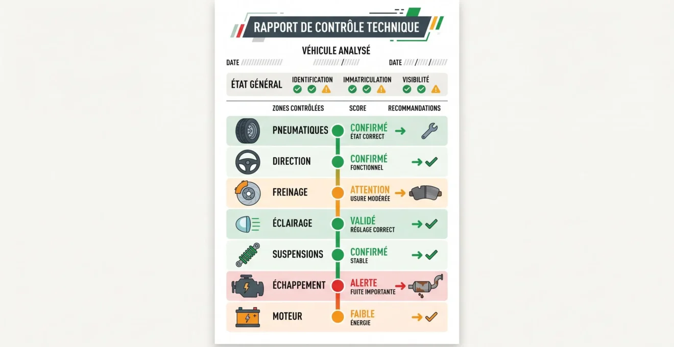 Rapport de contrôle technique avec indicateurs de défaillances